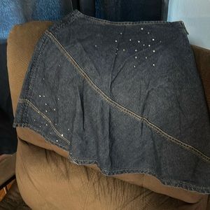 Denim skirt with rhinstone accents